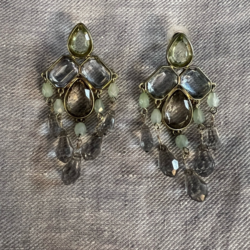 Post Chandelier Earrings Sea Glass Stone Green Blue Pink